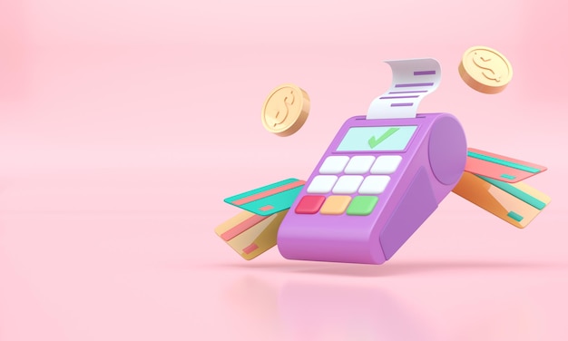 Point of Sale with 3D Credit Cards 3D Illustration