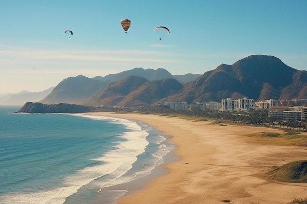 point of view from paragliding pilot over rio de janeiro beach brazil adventure concept