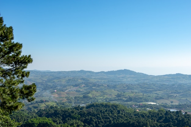 The point of view of the mountains and the town of Loei at Phu Ruea National Park in Loei.