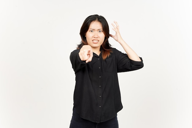 Pointing at camera and angry gesture of Beautiful Asian Woman Isolated On White Background