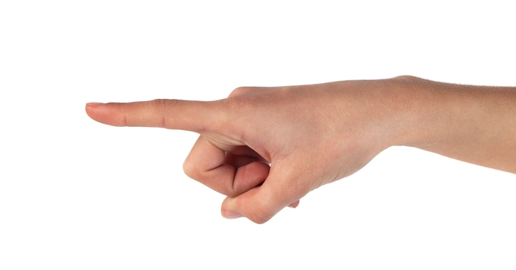 Photo pointing human hand on white
