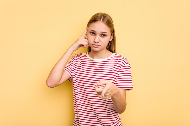 Pointing temple with finger thinking focused on a task