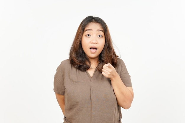 Pointing to you of Beautiful Asian Woman Isolated On White Background