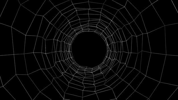 추상 배경의 점 벡터 네트워크 디지털 아키텍처의 입자 파동 대규모 데이터 흐름 흰색 선이 있는 와이어프레임 터널 배경