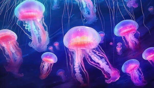 Poisonous jellyfish flock in the water