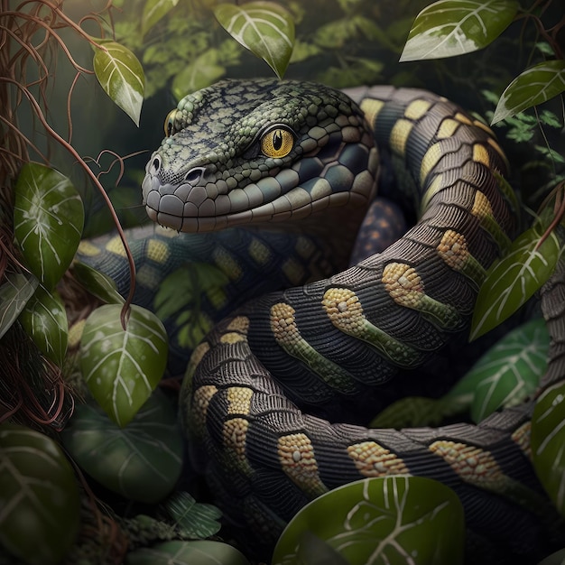 A poisonous snake creeping in the jungle generative AI