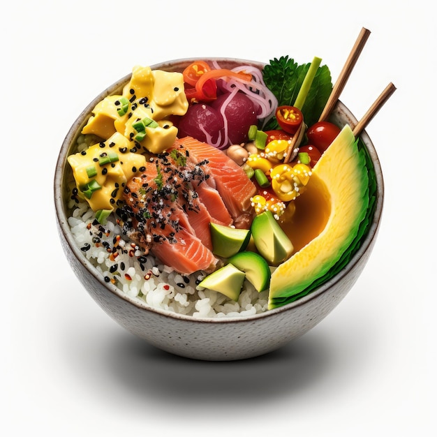 Poke Bowl Isolated Illustration Generative AI