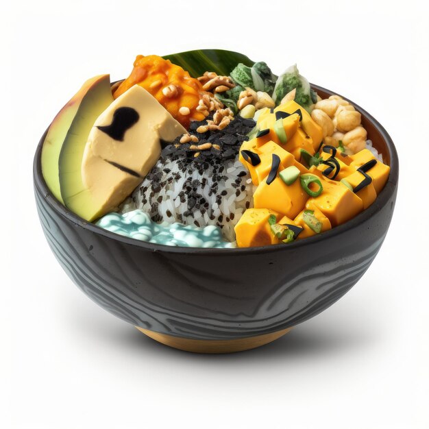 Poke Bowl Isolated Illustration Generative AI