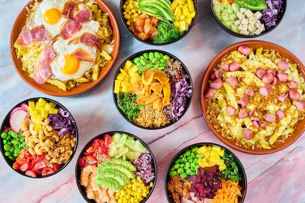 poke bowl on a marble surface