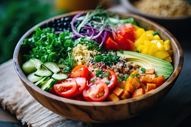 Poke bowl vegetarian plate with vegetables