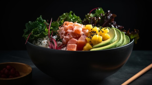 Poke bowl voedsel achtergrond Illustratie AI generatief