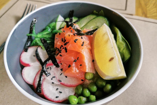 Photo poke bowl with salmon