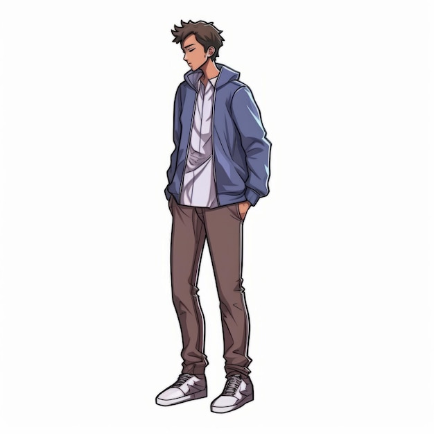 Pokemon Boy In Blue Jacket Masculine 2d Sprite With Smart Clothes