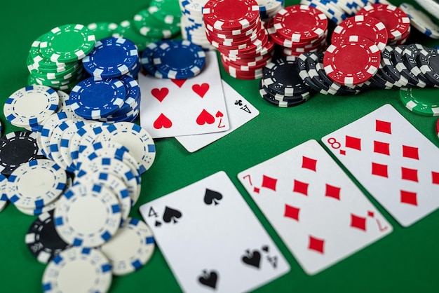 Poker cards with three of a kind or set combination