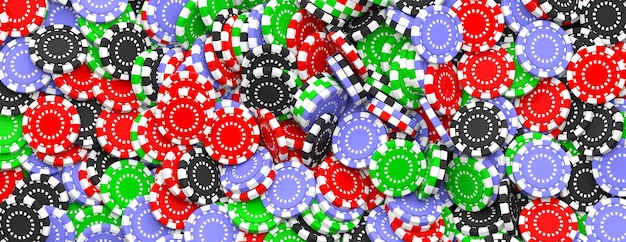 Poker chips background banner top view 3d illustration