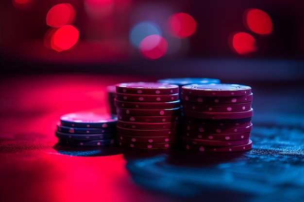 Poker Chips Captured on a Dark Table