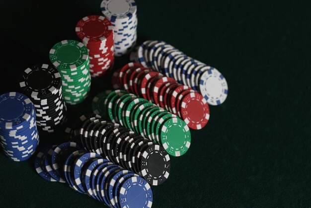 Poker chips and cards on the cloth