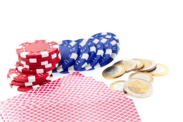 Photo poker chips cards and euro coins