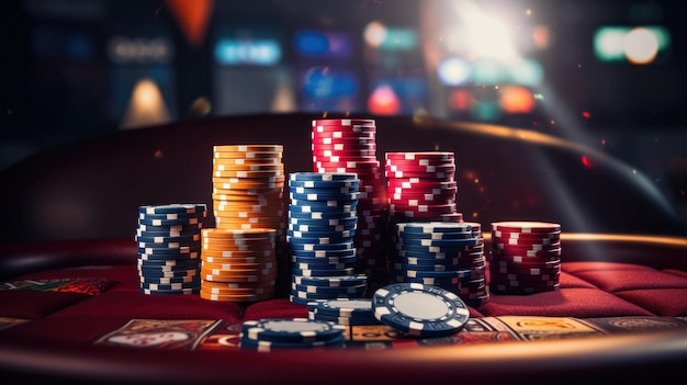 Photo poker chips on the casino game table