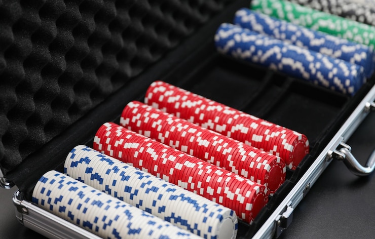 Photo poker chips in a casino
