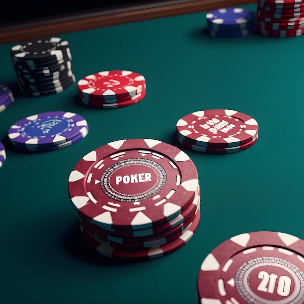 Photo poker chips on a gaming table luxury casino generative ai