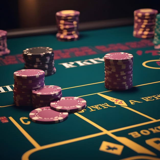 Poker Chips on a gaming table luxury casino Generative ai