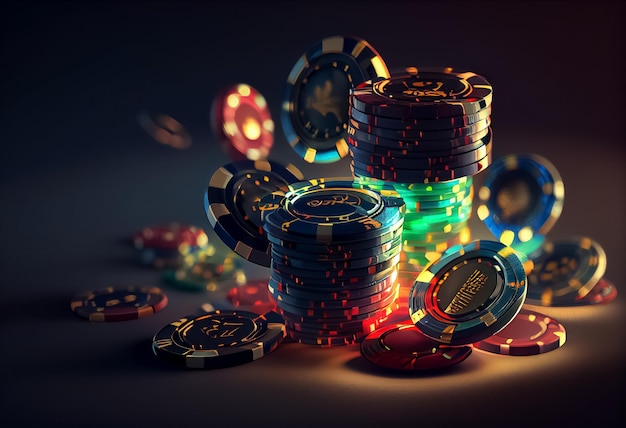 Poker chips on a gaming table with beautiful lighting AI