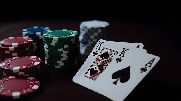 Poker chips and a pair of aces