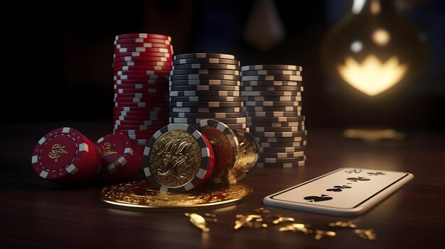 Photo poker chips and a poker chips on a table