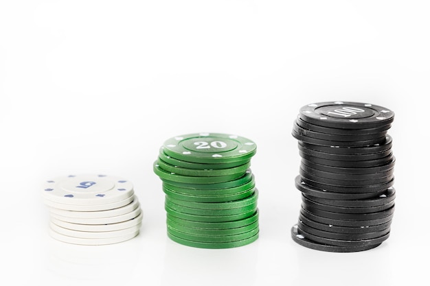 Poker chips stacked poker game chips on a white background