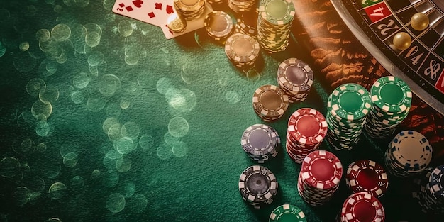 Poker chips on table in casino