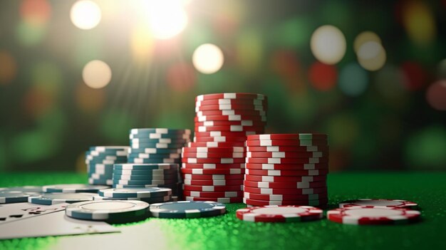 Poker flush koninklijke achtergrond met casinofiches op de grond