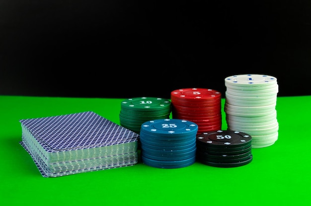 Poker game deck of cards and chips