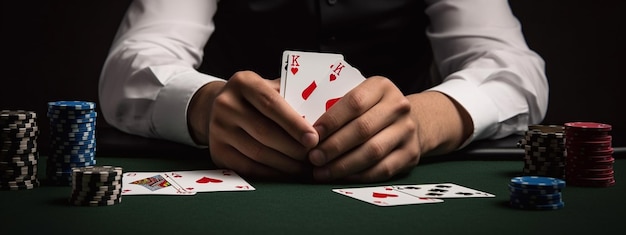 Фото Игрок в покер держит карты в руках генеративный ии