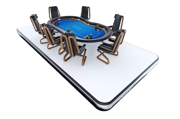 Poker online poker table on smartphone screen poker room Poker game online casino Texas hold'em application card games Modern design magazine style 3D render 3D illustration