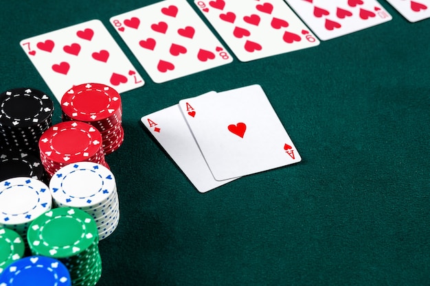 Poker play chips and cards