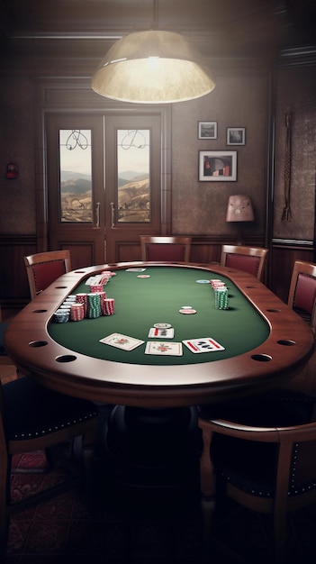 Photo a poker table with a card in the middle of it