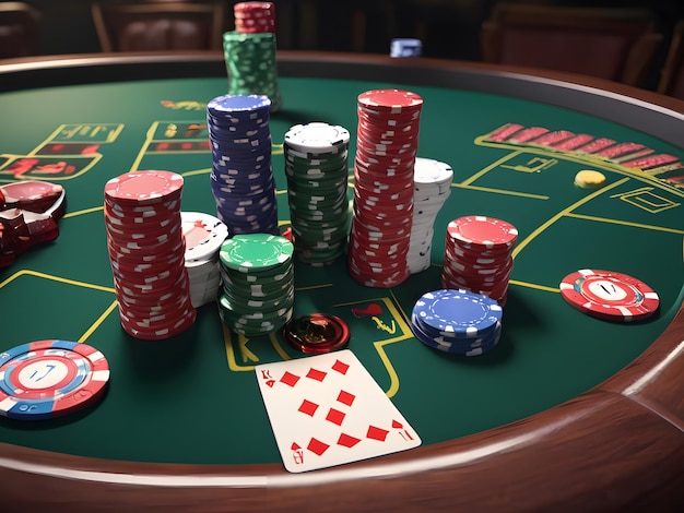 Poker tafel met kaarten en chips Generatieve AI