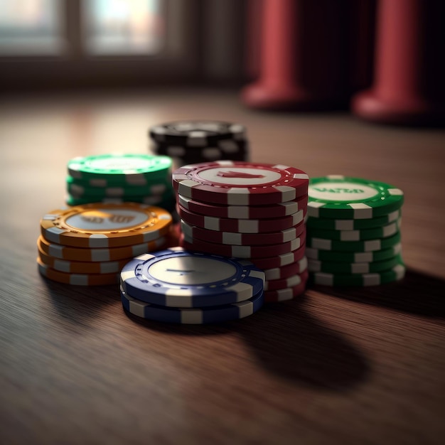 Pokerchips op een houten tafel 3D-illustratie