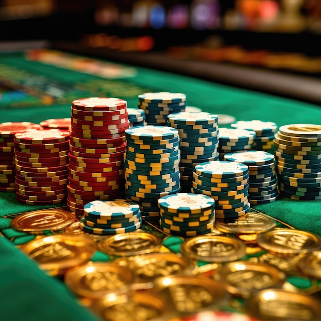 Pokerchips op een speeltafel luxe casino Generatieve ai