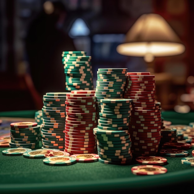 Pokerchips op een speeltafel luxe casino Generatieve ai