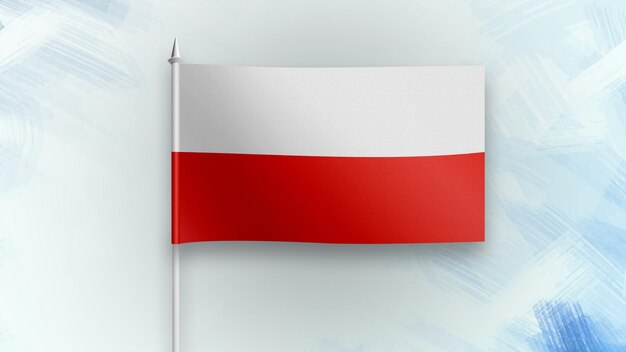 poland 3D render flag on a blue texture background