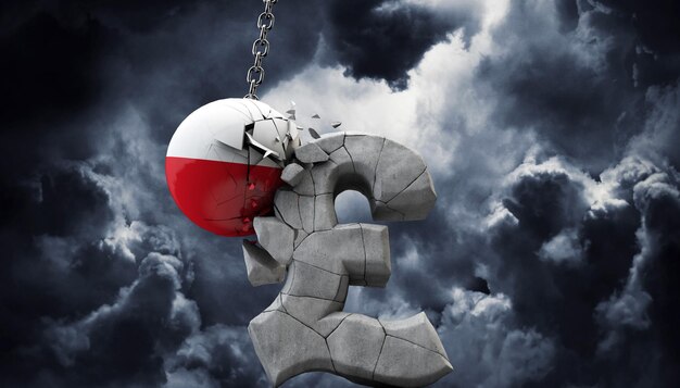 Poland ball smashing a pound sterling symbol uk economy d render