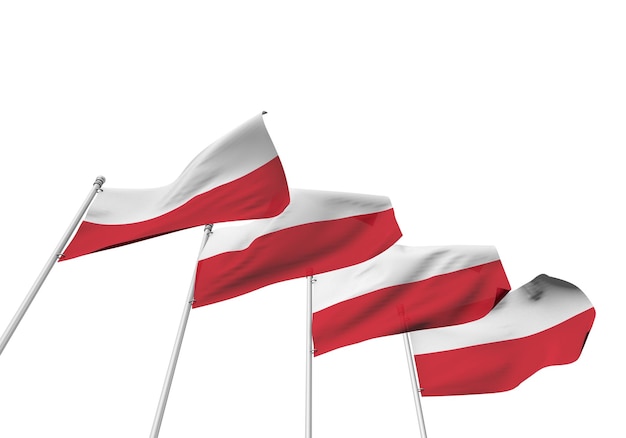 ポーランドの旗は白い背景で一列に並んでいます3Dレンダリング