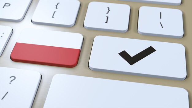 ポーランド国旗とチェックマークまたはYes Button 3Dイラスト