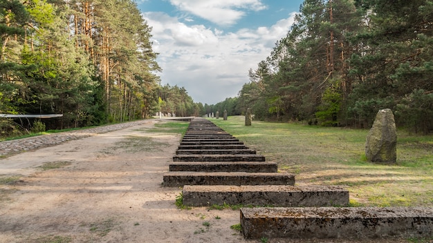 Poland, Treblinka, May 2019 - Rail monument at Treblinka extermination camp