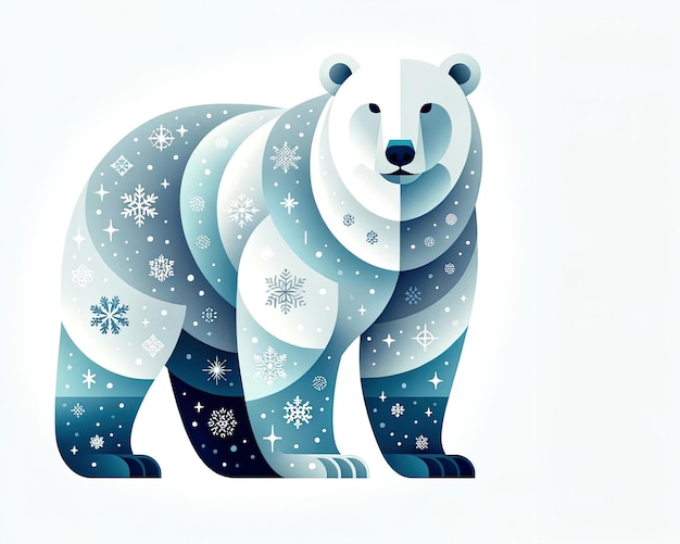 Polar Bear Adorned with Graceful Snowflakes in Winter Blues