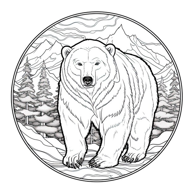 Фото Иллюстрация художественной линии полярных медведей черно-белый цвет страницы стиль искусства генеративного искусства ии