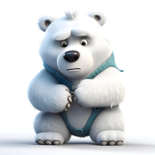 Polar bear in a blue tshirt 3D rendering
