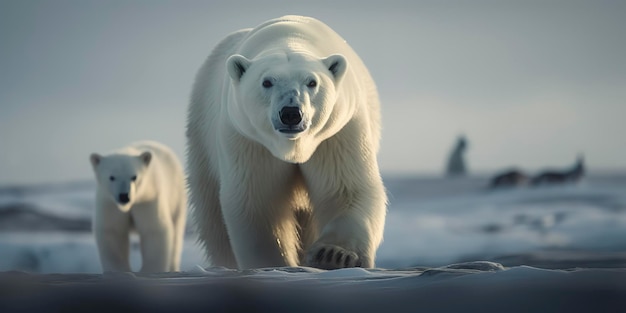 Polar bear and cub facing forward in a heartwarming Arctic scene Generative AI